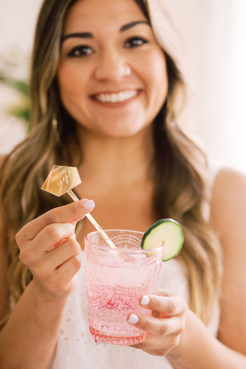 She Said Yes! Geometric Bridal Drink Stirrers, Acrylic or Wood (Set of –  Happily Ever Etched