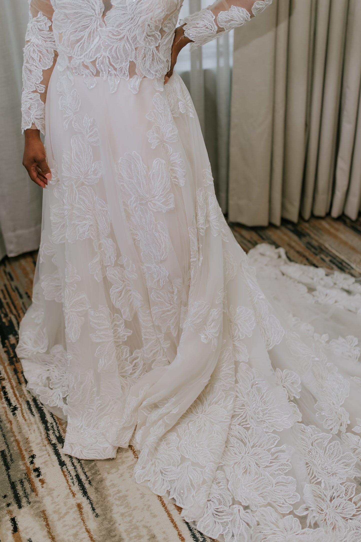 The Willow Dress-Luxury Beaded Lace Long Sleeve Champagne Wedding Dress