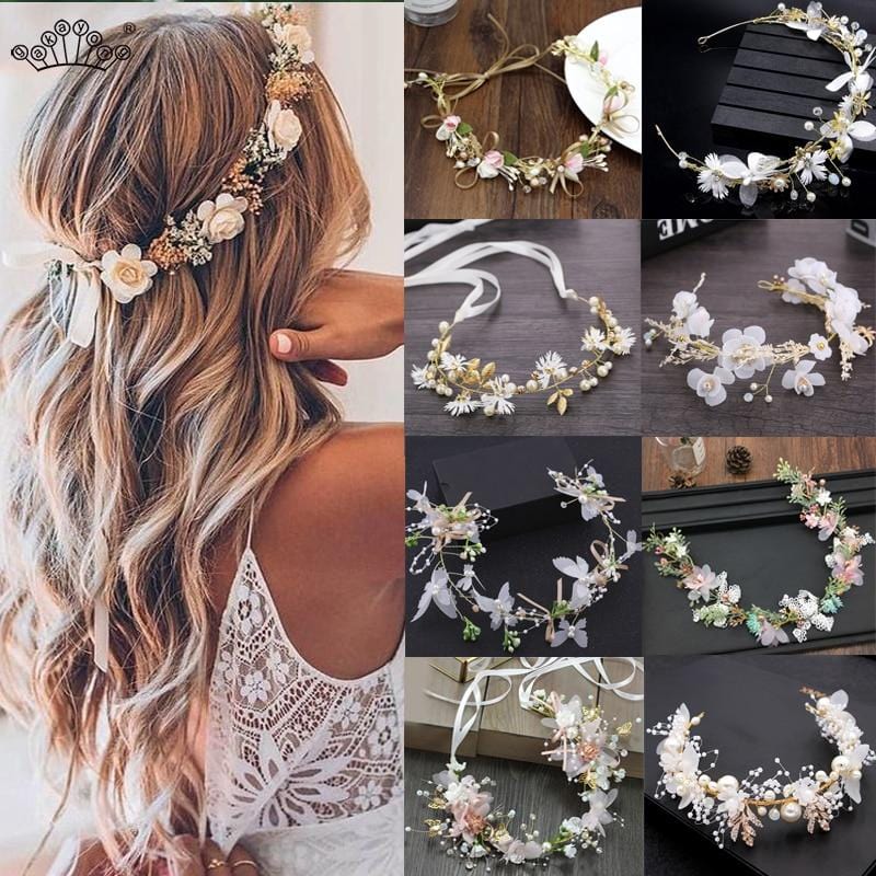 Bride Wedding Hair Accessories Gorgeous Flower Headbands Braided Hair Vine Pearl Headpiece Hair Ornament For Women Girls|Hair Jewelry|