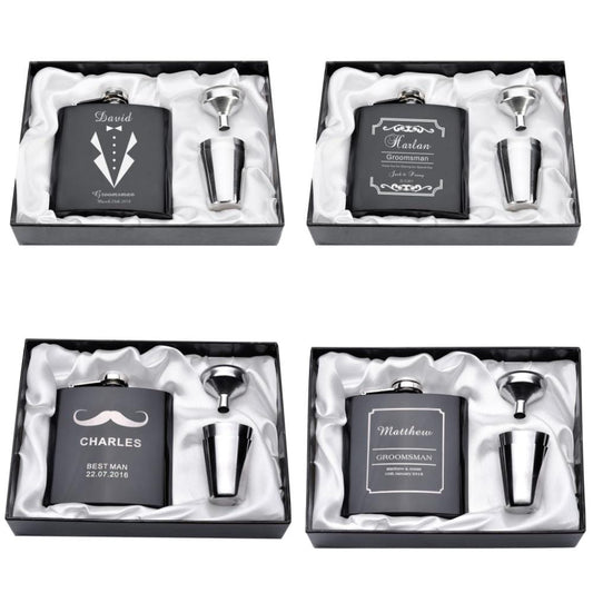 Personalized Engraved 6oz Flask Set