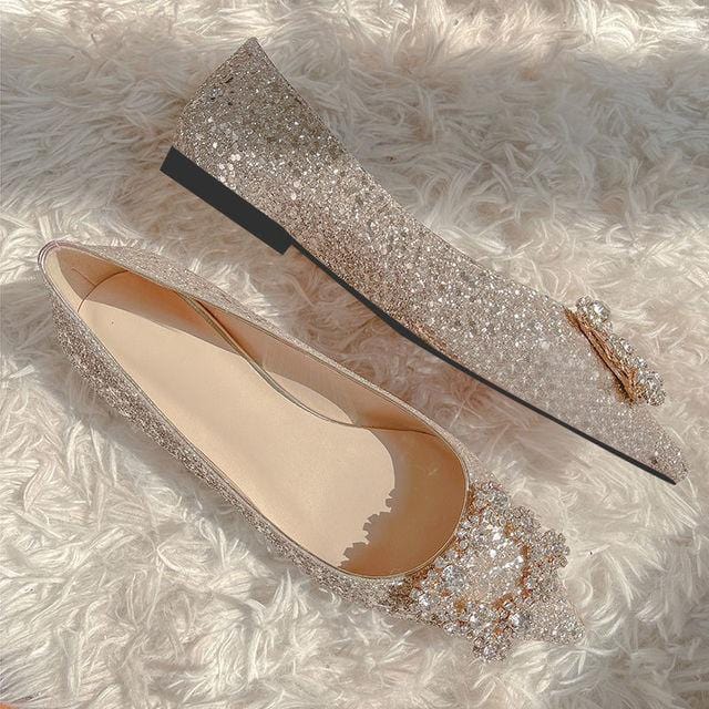 Buckle Crystal Toe Flats