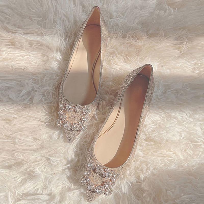 Buckle Crystal Toe Flats