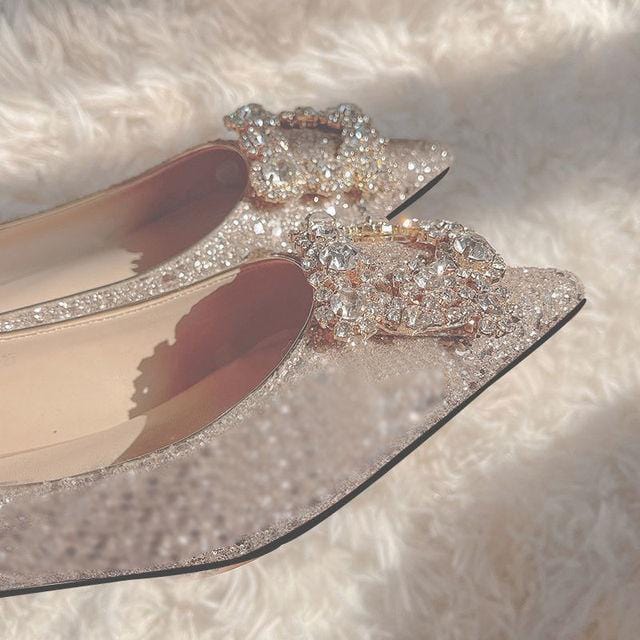 Buckle Crystal Toe Flats