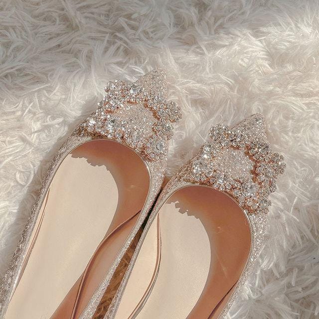 Buckle Crystal Toe Flats